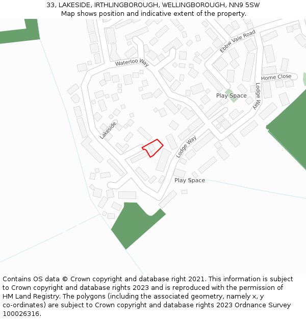 33, LAKESIDE, IRTHLINGBOROUGH, WELLINGBOROUGH, NN9 5SW: Location map and indicative extent of plot