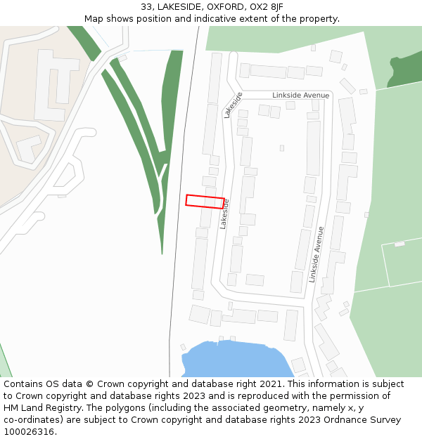 33, LAKESIDE, OXFORD, OX2 8JF: Location map and indicative extent of plot