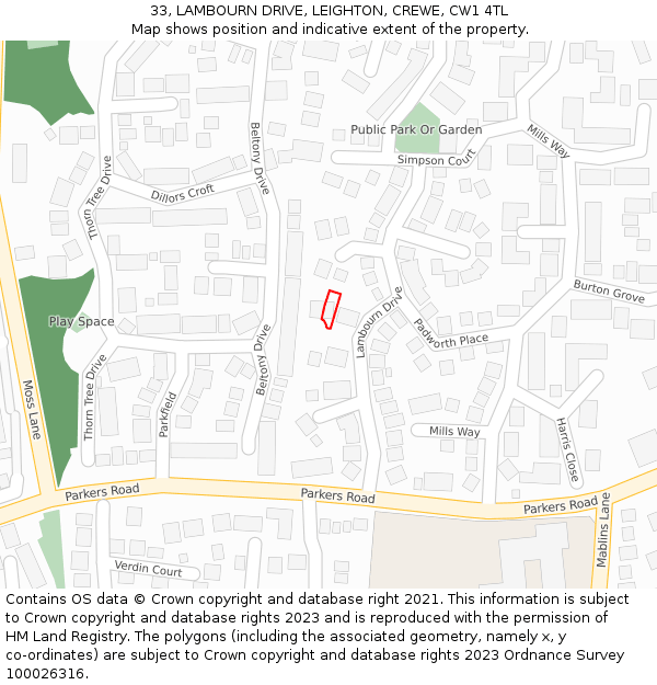 33, LAMBOURN DRIVE, LEIGHTON, CREWE, CW1 4TL: Location map and indicative extent of plot