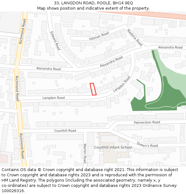 33, LANGDON ROAD, POOLE, BH14 9EQ: Location map and indicative extent of plot