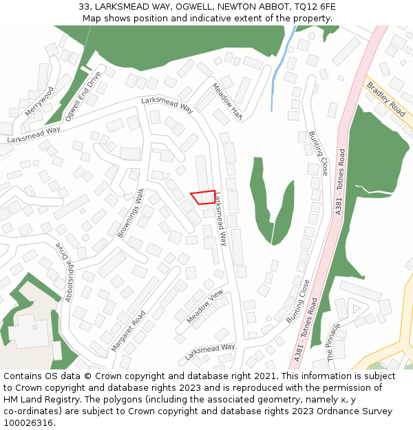 33, LARKSMEAD WAY, OGWELL, NEWTON ABBOT, TQ12 6FE: Location map and indicative extent of plot