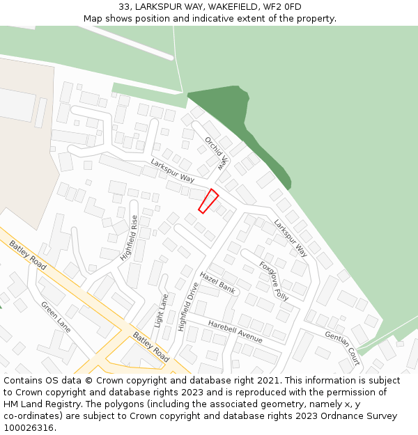 33, LARKSPUR WAY, WAKEFIELD, WF2 0FD: Location map and indicative extent of plot