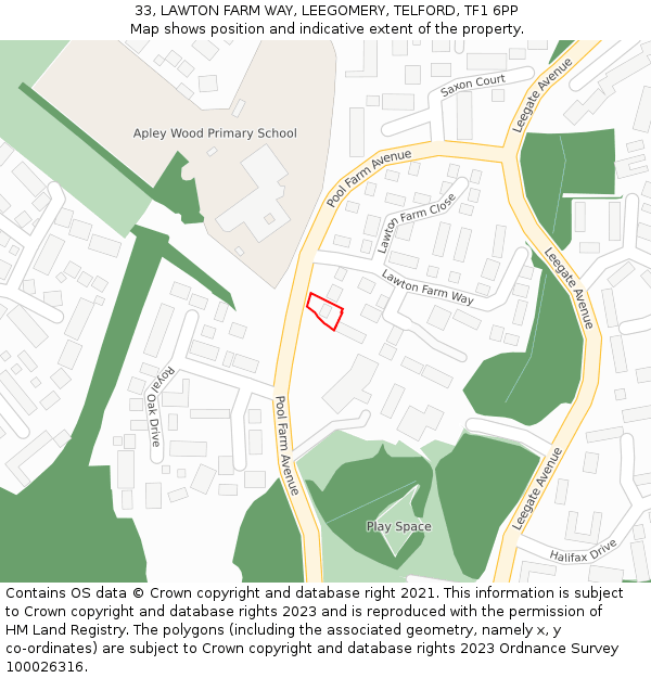 33, LAWTON FARM WAY, LEEGOMERY, TELFORD, TF1 6PP: Location map and indicative extent of plot