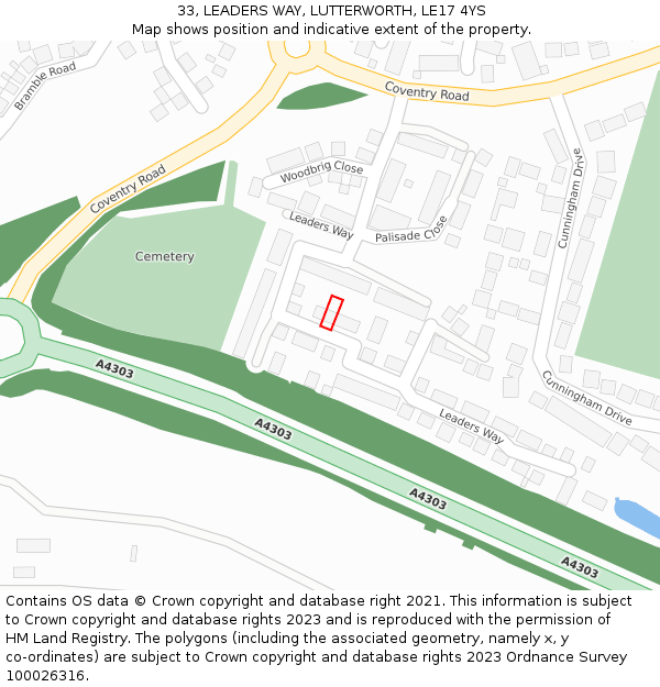 33, LEADERS WAY, LUTTERWORTH, LE17 4YS: Location map and indicative extent of plot