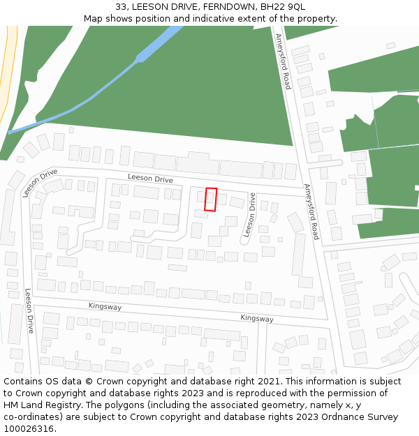 33, LEESON DRIVE, FERNDOWN, BH22 9QL: Location map and indicative extent of plot