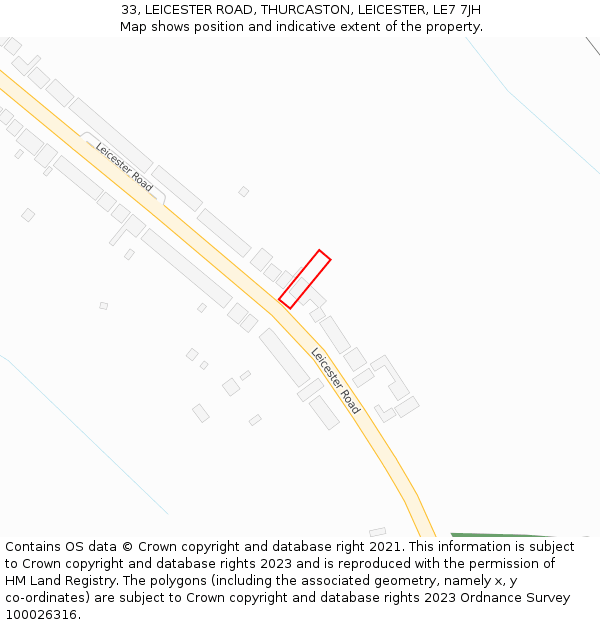 33, LEICESTER ROAD, THURCASTON, LEICESTER, LE7 7JH: Location map and indicative extent of plot