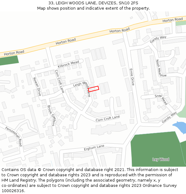 33, LEIGH WOODS LANE, DEVIZES, SN10 2FS: Location map and indicative extent of plot