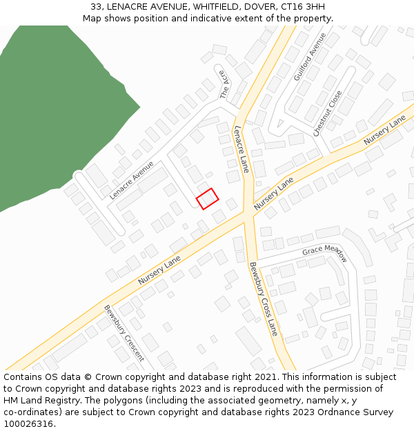 33, LENACRE AVENUE, WHITFIELD, DOVER, CT16 3HH: Location map and indicative extent of plot