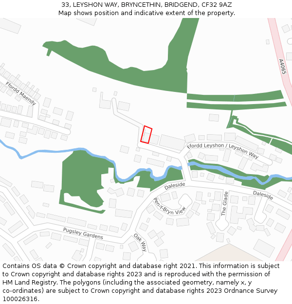33, LEYSHON WAY, BRYNCETHIN, BRIDGEND, CF32 9AZ: Location map and indicative extent of plot