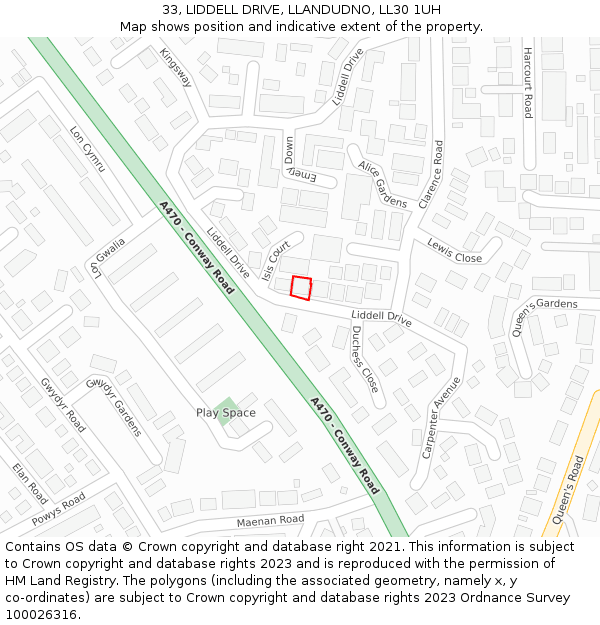 33, LIDDELL DRIVE, LLANDUDNO, LL30 1UH: Location map and indicative extent of plot