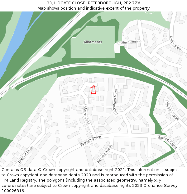 33, LIDGATE CLOSE, PETERBOROUGH, PE2 7ZA: Location map and indicative extent of plot