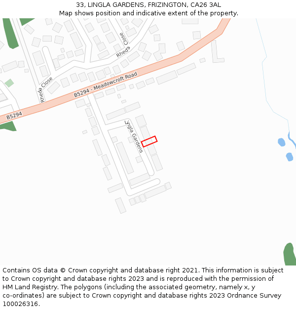 33, LINGLA GARDENS, FRIZINGTON, CA26 3AL: Location map and indicative extent of plot