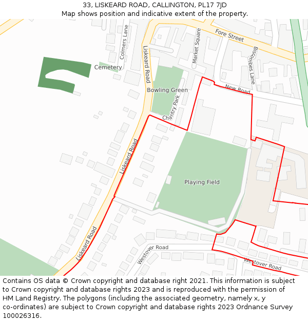 33, LISKEARD ROAD, CALLINGTON, PL17 7JD: Location map and indicative extent of plot