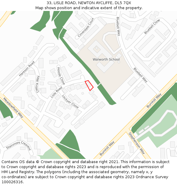 33, LISLE ROAD, NEWTON AYCLIFFE, DL5 7QX: Location map and indicative extent of plot