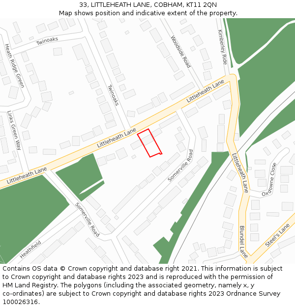 33, LITTLEHEATH LANE, COBHAM, KT11 2QN: Location map and indicative extent of plot
