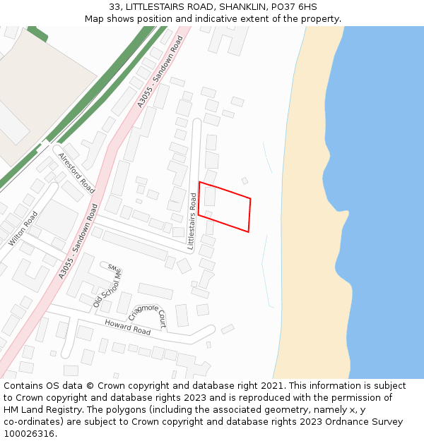 33, LITTLESTAIRS ROAD, SHANKLIN, PO37 6HS: Location map and indicative extent of plot