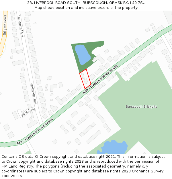 33, LIVERPOOL ROAD SOUTH, BURSCOUGH, ORMSKIRK, L40 7SU: Location map and indicative extent of plot