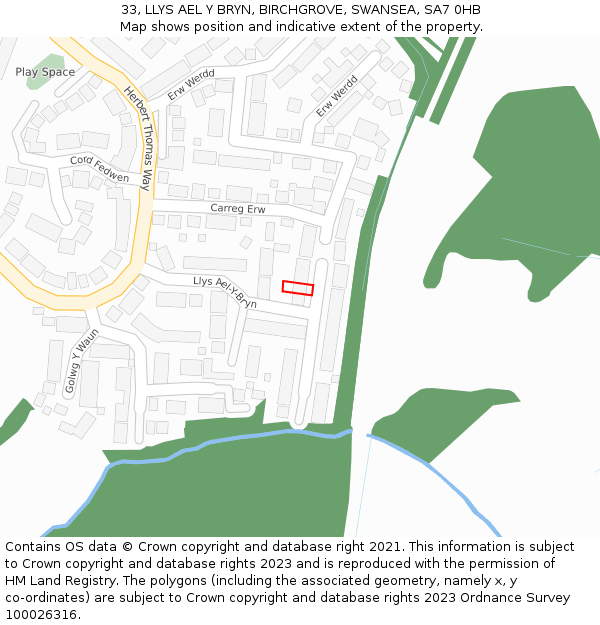 33, LLYS AEL Y BRYN, BIRCHGROVE, SWANSEA, SA7 0HB: Location map and indicative extent of plot