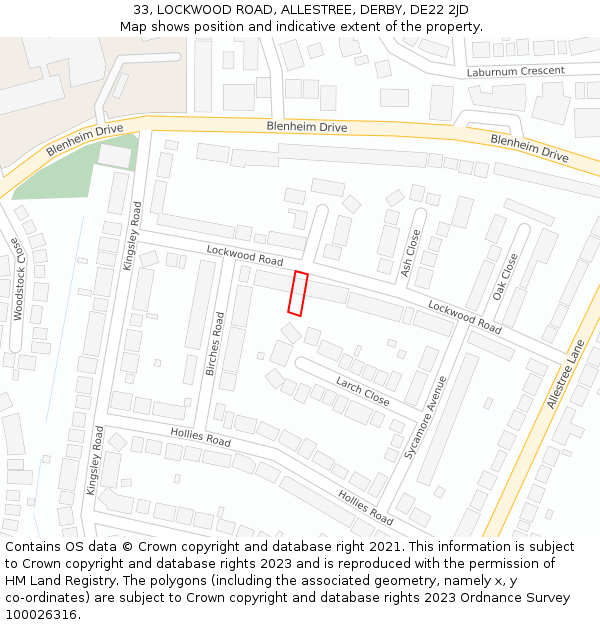 33, LOCKWOOD ROAD, ALLESTREE, DERBY, DE22 2JD: Location map and indicative extent of plot