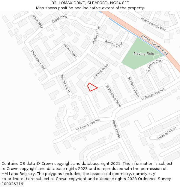 33, LOMAX DRIVE, SLEAFORD, NG34 8FE: Location map and indicative extent of plot