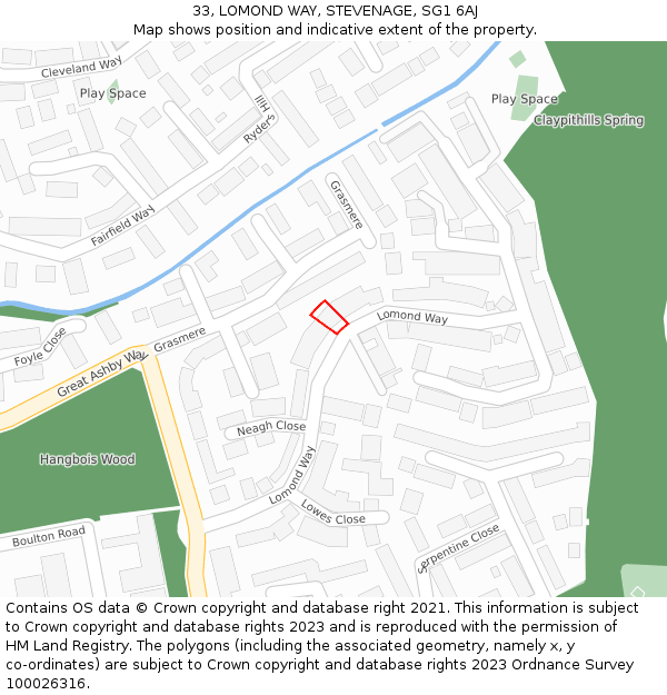 33, LOMOND WAY, STEVENAGE, SG1 6AJ: Location map and indicative extent of plot