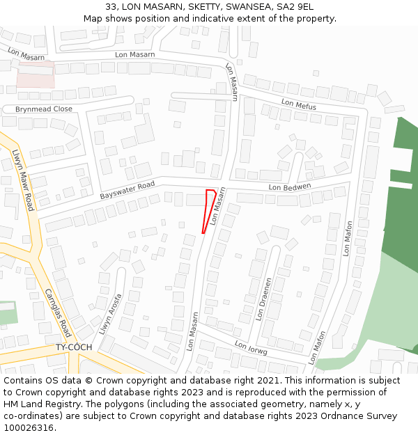 33, LON MASARN, SKETTY, SWANSEA, SA2 9EL: Location map and indicative extent of plot