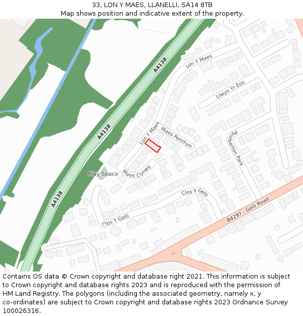 33, LON Y MAES, LLANELLI, SA14 8TB: Location map and indicative extent of plot