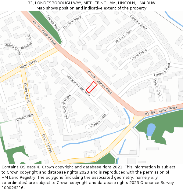 33, LONDESBOROUGH WAY, METHERINGHAM, LINCOLN, LN4 3HW: Location map and indicative extent of plot