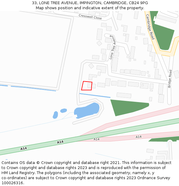 33, LONE TREE AVENUE, IMPINGTON, CAMBRIDGE, CB24 9PG: Location map and indicative extent of plot