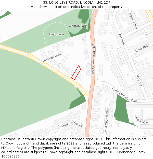 33, LONG LEYS ROAD, LINCOLN, LN1 1DP: Location map and indicative extent of plot