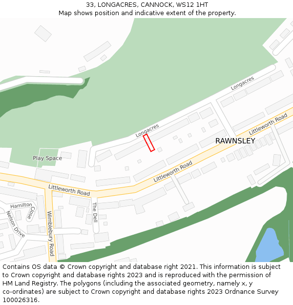 33, LONGACRES, CANNOCK, WS12 1HT: Location map and indicative extent of plot