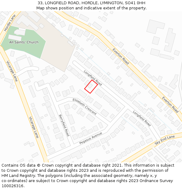 33, LONGFIELD ROAD, HORDLE, LYMINGTON, SO41 0HH: Location map and indicative extent of plot