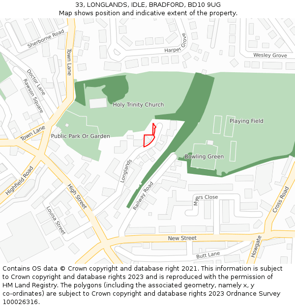 33, LONGLANDS, IDLE, BRADFORD, BD10 9UG: Location map and indicative extent of plot
