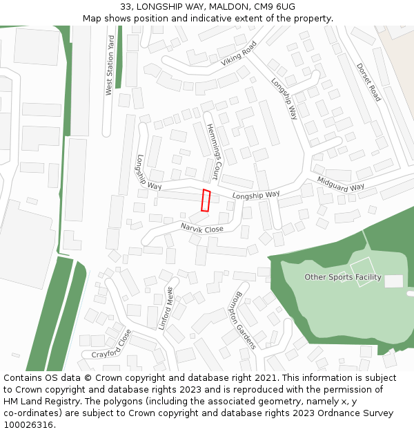 33, LONGSHIP WAY, MALDON, CM9 6UG: Location map and indicative extent of plot