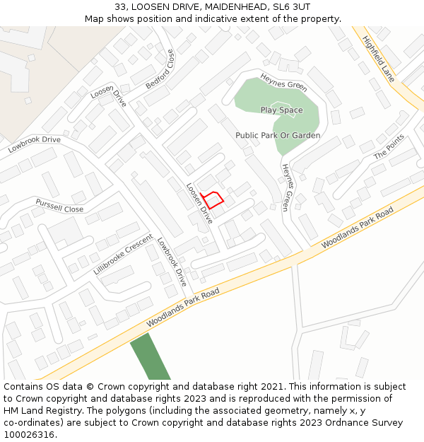 33, LOOSEN DRIVE, MAIDENHEAD, SL6 3UT: Location map and indicative extent of plot