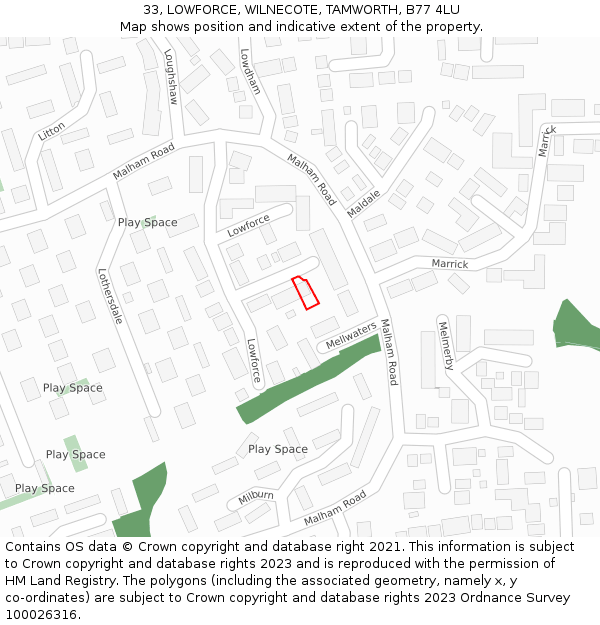 33, LOWFORCE, WILNECOTE, TAMWORTH, B77 4LU: Location map and indicative extent of plot