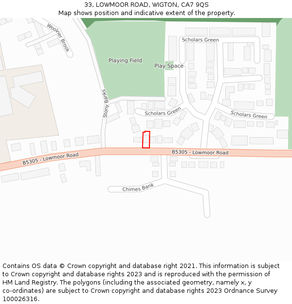 33, LOWMOOR ROAD, WIGTON, CA7 9QS: Location map and indicative extent of plot