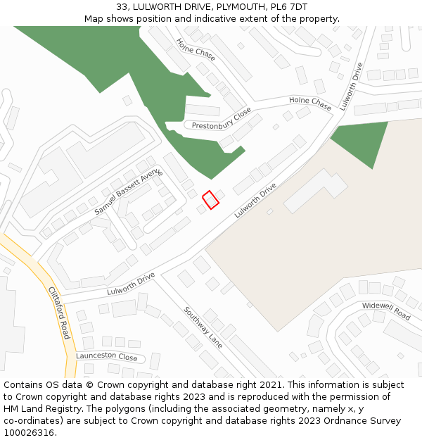 33, LULWORTH DRIVE, PLYMOUTH, PL6 7DT: Location map and indicative extent of plot