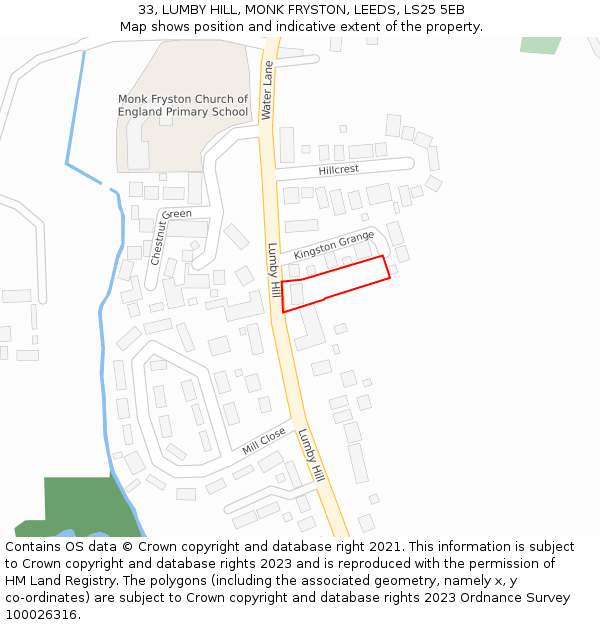 33, LUMBY HILL, MONK FRYSTON, LEEDS, LS25 5EB: Location map and indicative extent of plot