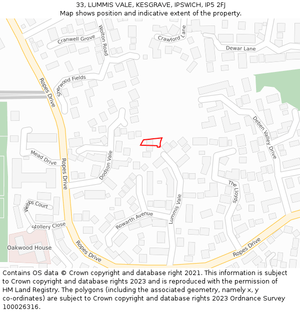 33, LUMMIS VALE, KESGRAVE, IPSWICH, IP5 2FJ: Location map and indicative extent of plot