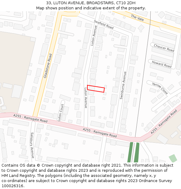 33, LUTON AVENUE, BROADSTAIRS, CT10 2DH: Location map and indicative extent of plot