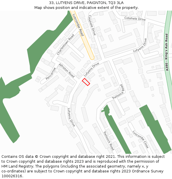 33, LUTYENS DRIVE, PAIGNTON, TQ3 3LA: Location map and indicative extent of plot