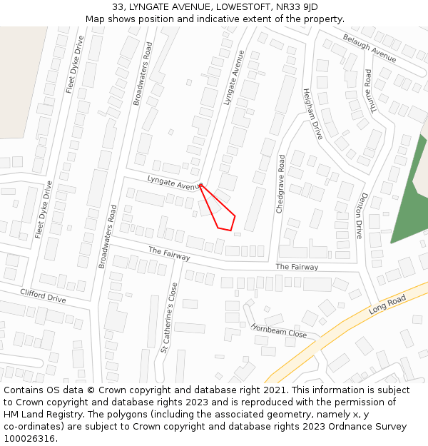 33, LYNGATE AVENUE, LOWESTOFT, NR33 9JD: Location map and indicative extent of plot