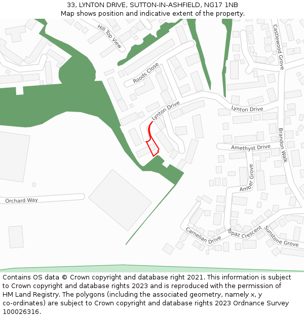 33, LYNTON DRIVE, SUTTON-IN-ASHFIELD, NG17 1NB: Location map and indicative extent of plot