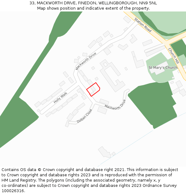 33, MACKWORTH DRIVE, FINEDON, WELLINGBOROUGH, NN9 5NL: Location map and indicative extent of plot