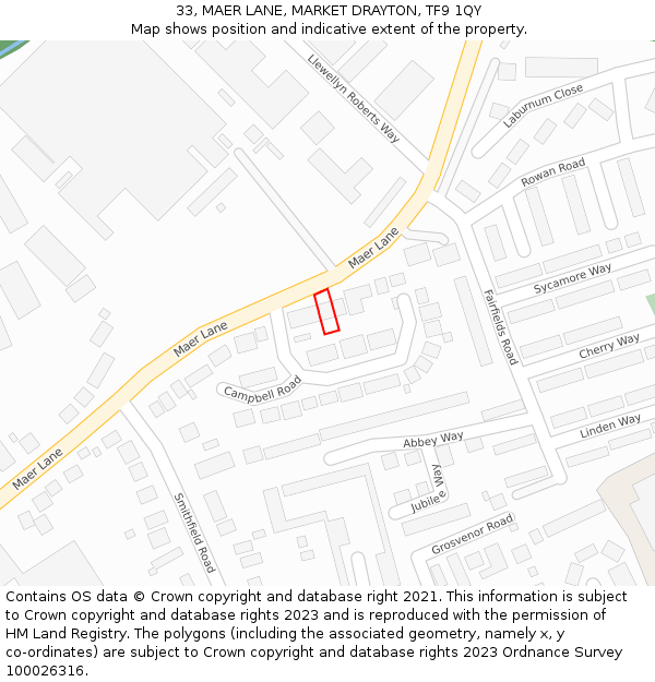 33, MAER LANE, MARKET DRAYTON, TF9 1QY: Location map and indicative extent of plot