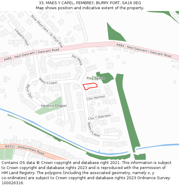 33, MAES Y CAPEL, PEMBREY, BURRY PORT, SA16 0EG: Location map and indicative extent of plot