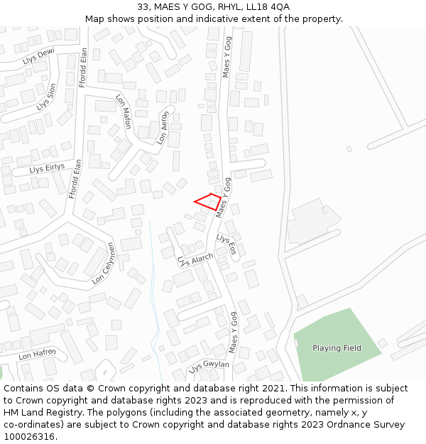 33, MAES Y GOG, RHYL, LL18 4QA: Location map and indicative extent of plot