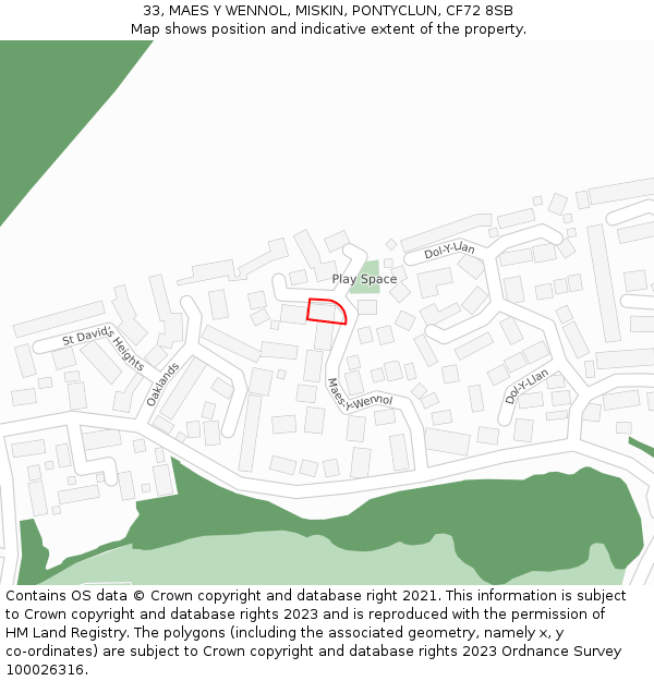 33, MAES Y WENNOL, MISKIN, PONTYCLUN, CF72 8SB: Location map and indicative extent of plot