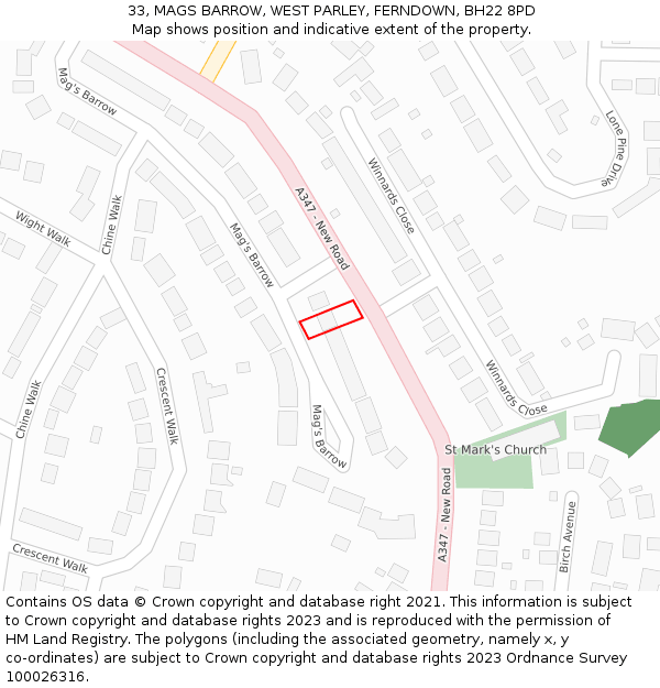 33, MAGS BARROW, WEST PARLEY, FERNDOWN, BH22 8PD: Location map and indicative extent of plot